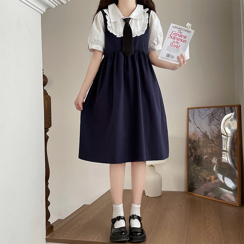 Preppy Style Illusion Two-Piece Dress for Teen Students Long Sleeve Sweet Age-Reducing First Love Dress - Image 2