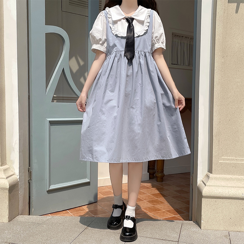 Preppy Style Illusion Two-Piece Dress for Teen Students Long Sleeve Sweet Age-Reducing First Love Dress - Image 4
