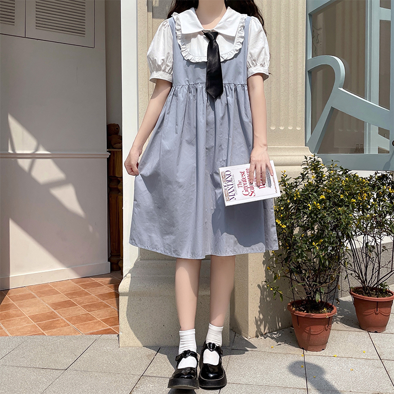 Preppy Style Illusion Two-Piece Dress for Teen Students Long Sleeve Sweet Age-Reducing First Love Dress - Image 3