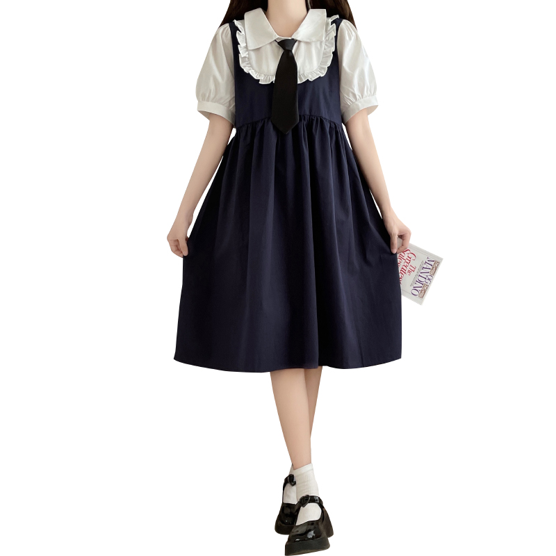 Preppy Style Illusion Two-Piece Dress for Teen Students Long Sleeve Sweet Age-Reducing First Love Dress - Image 5