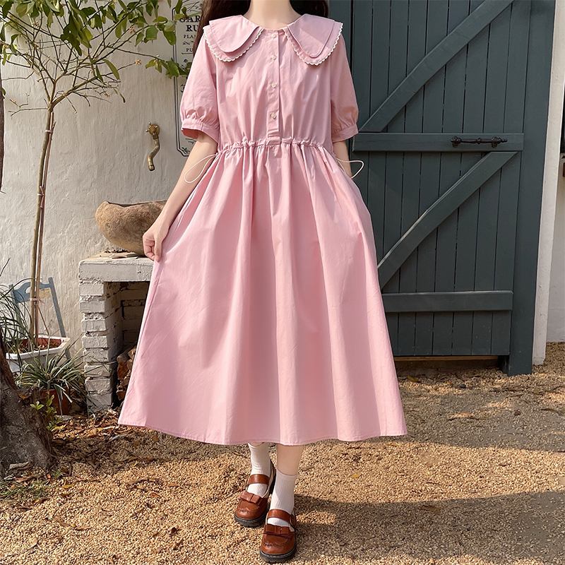 Sweet Doll Collar Dress for Teen Girls Summer New School Style Waist Cinched Long Skirt - Image 2
