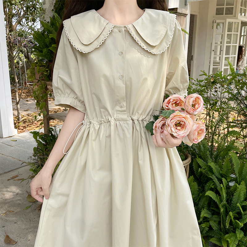 Sweet Doll Collar Dress for Teen Girls Summer New School Style Waist Cinched Long Skirt - Image 4
