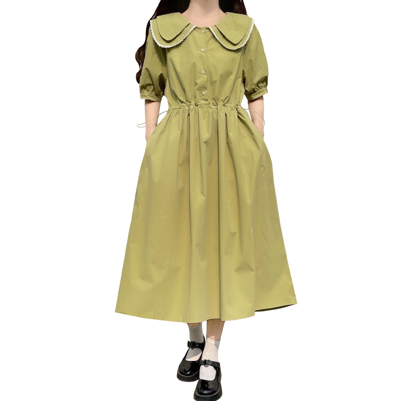 Sweet Doll Collar Dress for Teen Girls Summer New School Style Waist Cinched Long Skirt - Image 5