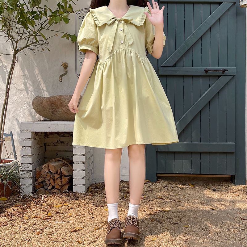 Sweet Doll Collar Bow Tie Dress for Petite Women Short Sleeve Loose Slimming New Summer Dress - Image 4