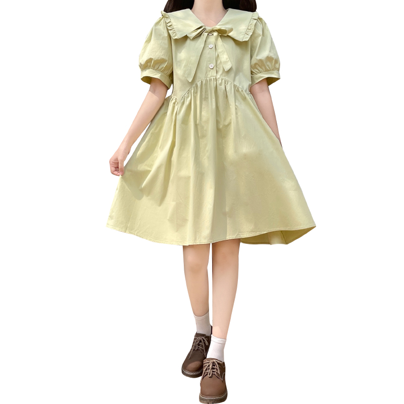 Sweet Doll Collar Bow Tie Dress for Petite Women Short Sleeve Loose Slimming New Summer Dress - Image 5
