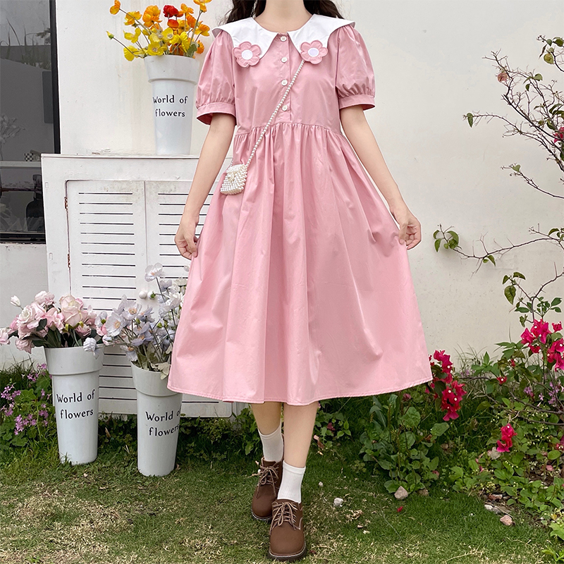 Japanese Style Peter Pan Collar Sweet Bow Waist Dress