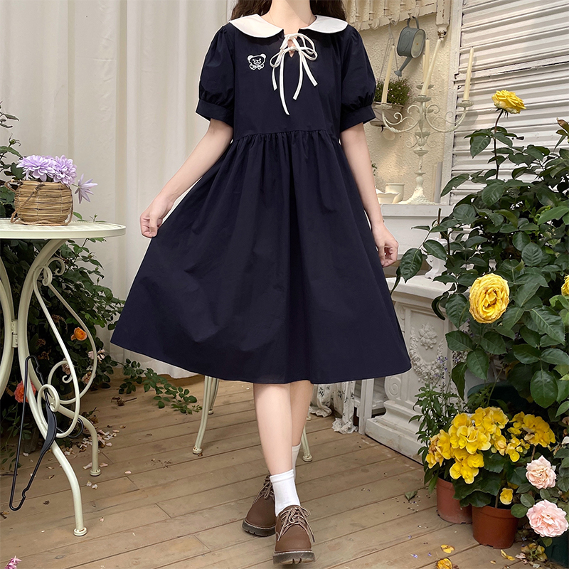 Sweet Lace-Up Doll Collar Dress Summer 2023 New Unique Design for Petite Women - Image 3
