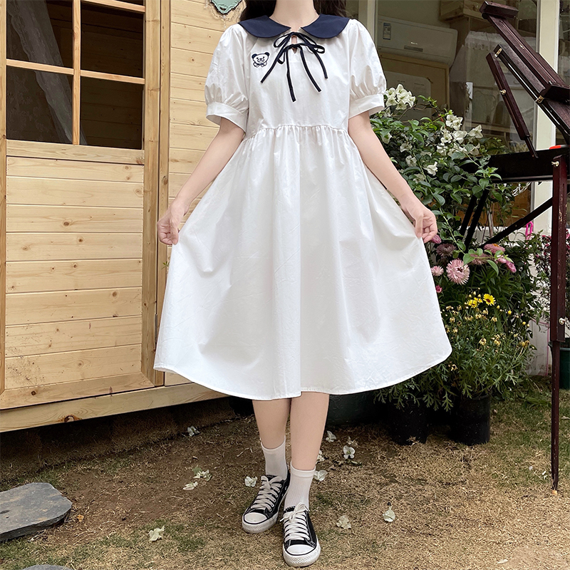 Sweet Lace-Up Doll Collar Dress Summer 2023 New Unique Design for Petite Women - Image 2