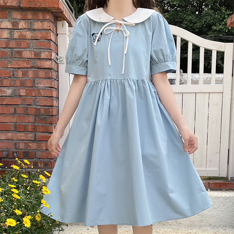 Sweet Lace-Up Doll Collar Dress Summer 2023 New Unique Design for Petite Women - Image 4