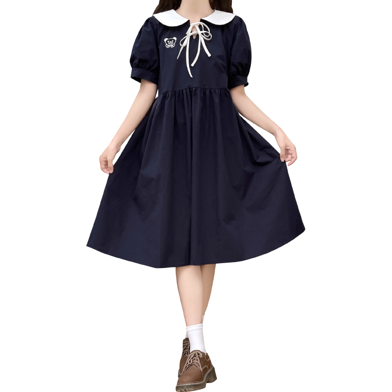 Sweet Lace-Up Doll Collar Dress Summer 2023 New Unique Design for Petite Women - Image 5