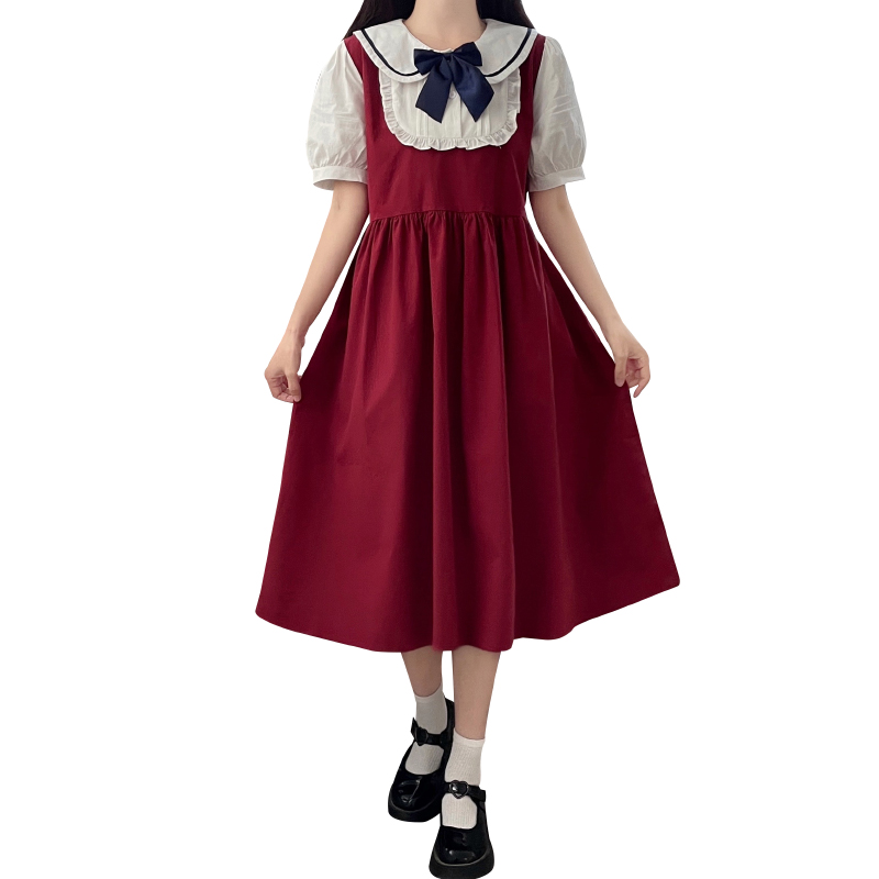 Japanese Sweet Bow Doll Collar Lace Faux Two Piece Dress for Petite Women Summer New - Image 4