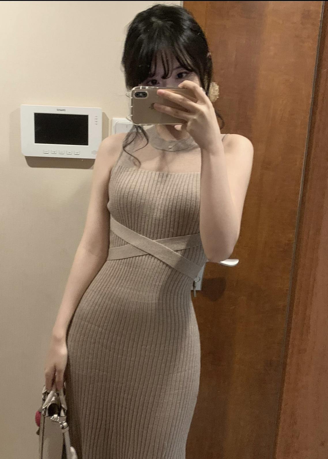Women's Lantern Sleeve Cardigan and Bodycon Midi Dress Knit Two-Piece Set - Image 3