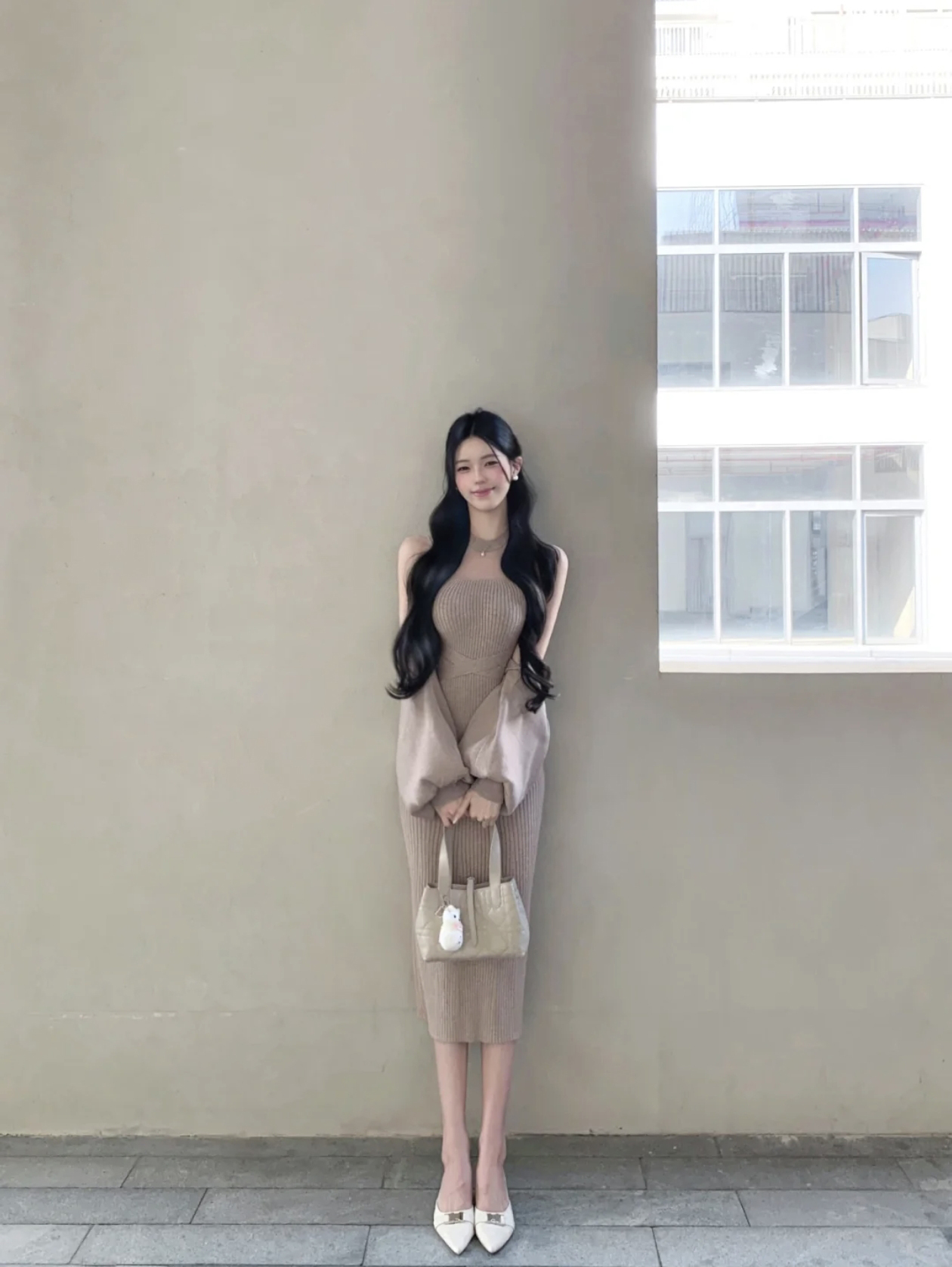 Ginza Muse Japanese Style Tie-Front Knit Dress Two-Piece Set - Image 2