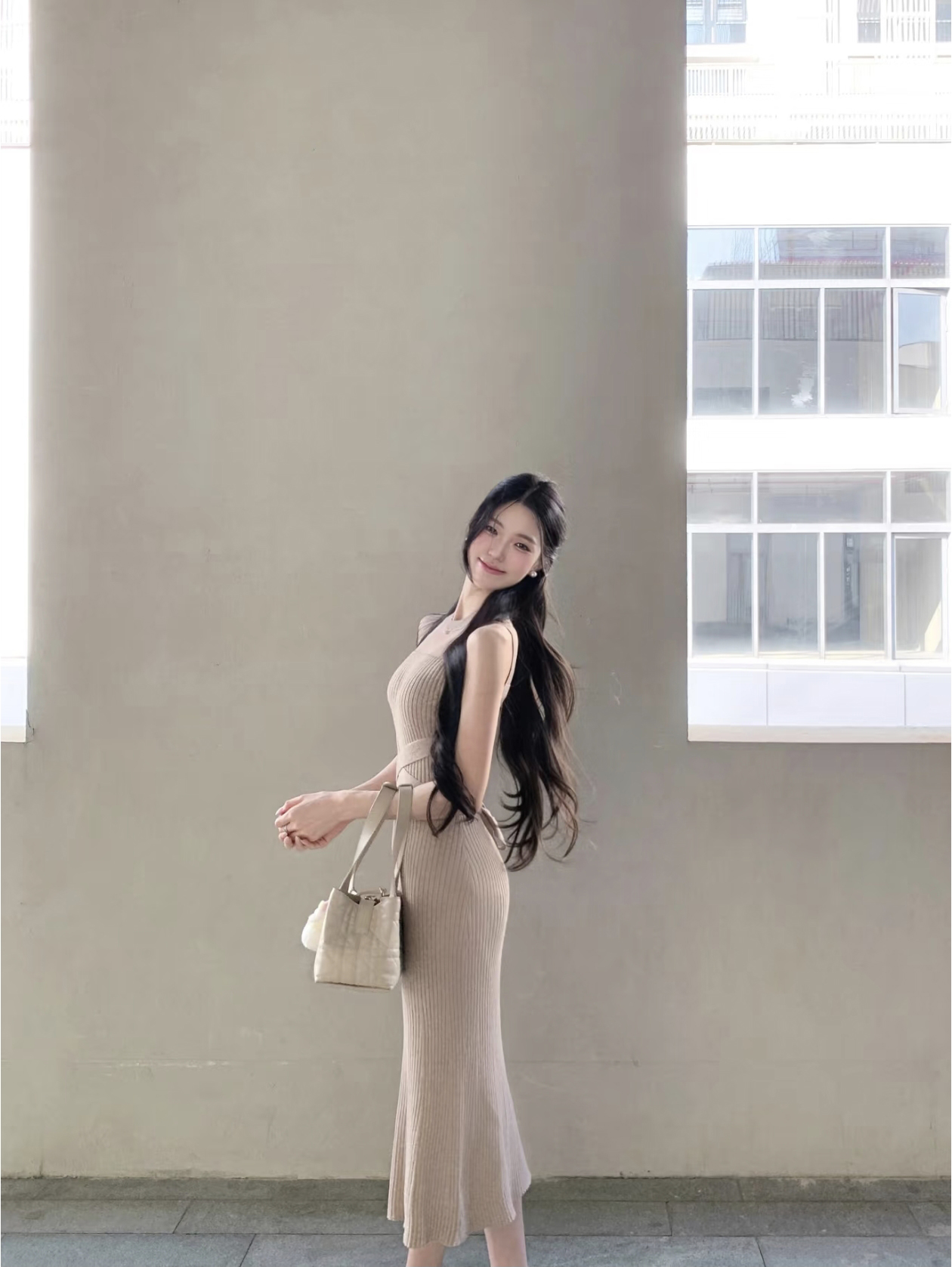 Ginza Muse Japanese Style Tie-Front Knit Dress Two-Piece Set - Image 4