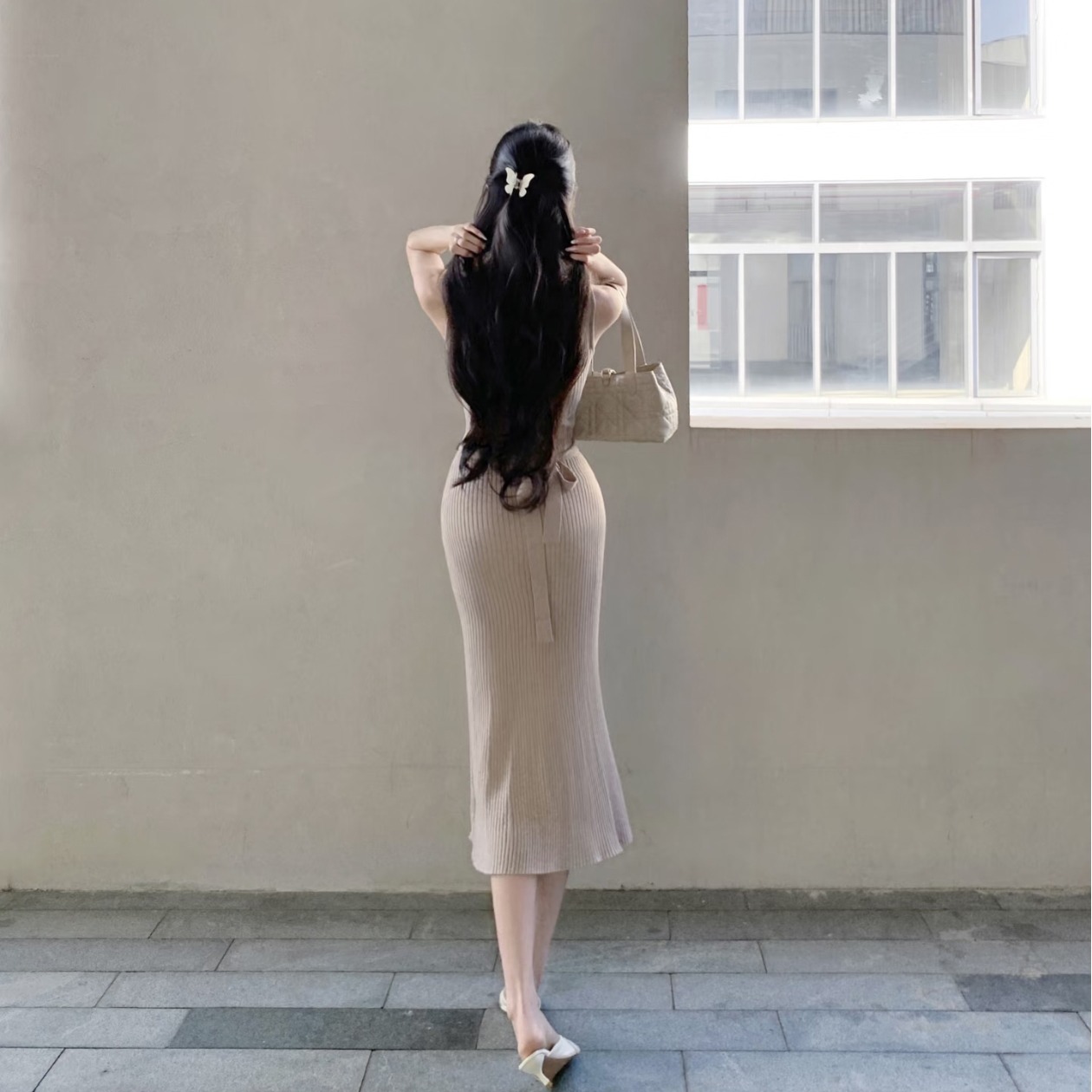 Ginza Muse Japanese Style Tie-Front Knit Dress Two-Piece Set - Image 5