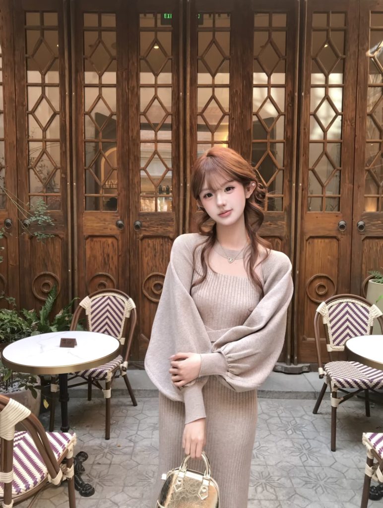Japanese Style Knit Patchwork Slim Dress Set Spring 2026