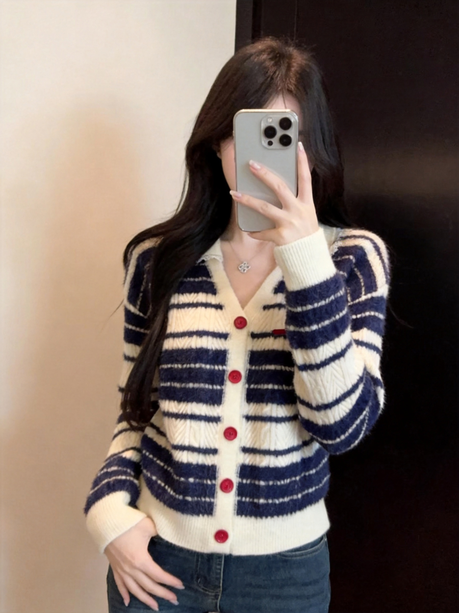 Women's Cable Knit Striped Color Block Cardigan Sweater - Style b371d2 - Image 4