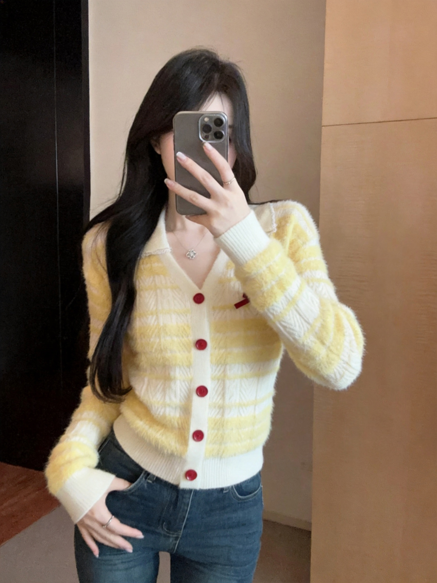 Women's Cable Knit Striped Color Block Cardigan Sweater - Style b371d2 - Image 3