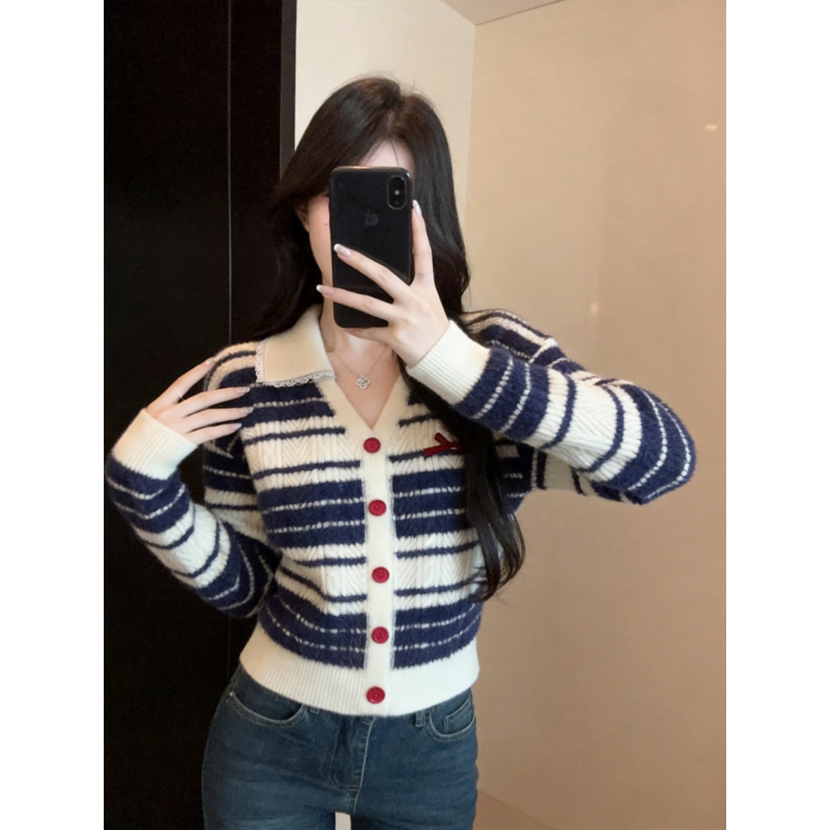 Women's Cable Knit Striped Color Block Cardigan Sweater - Style b371d2 - Image 5