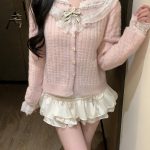 Women's Lace French Court Style Shirt Cardigan 100% Wool Sweet Style Fall Winter 2026