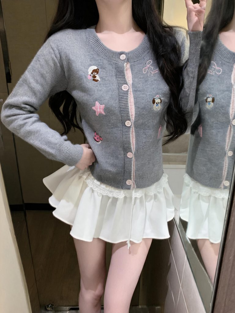 Korean Embroidered Wool Cardigan Women Loose Soft Knit Outerwear - Style b36e8c