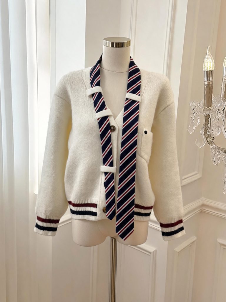 Japanese Campus Style Striped Tie Neck Sweater Cardigan for Women