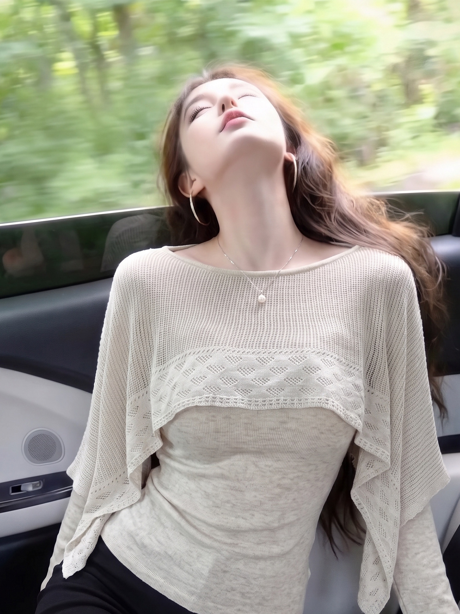 Asymmetric Faux-Layer Cutout Cape Knit Top Women Autumn French Design - Image 3
