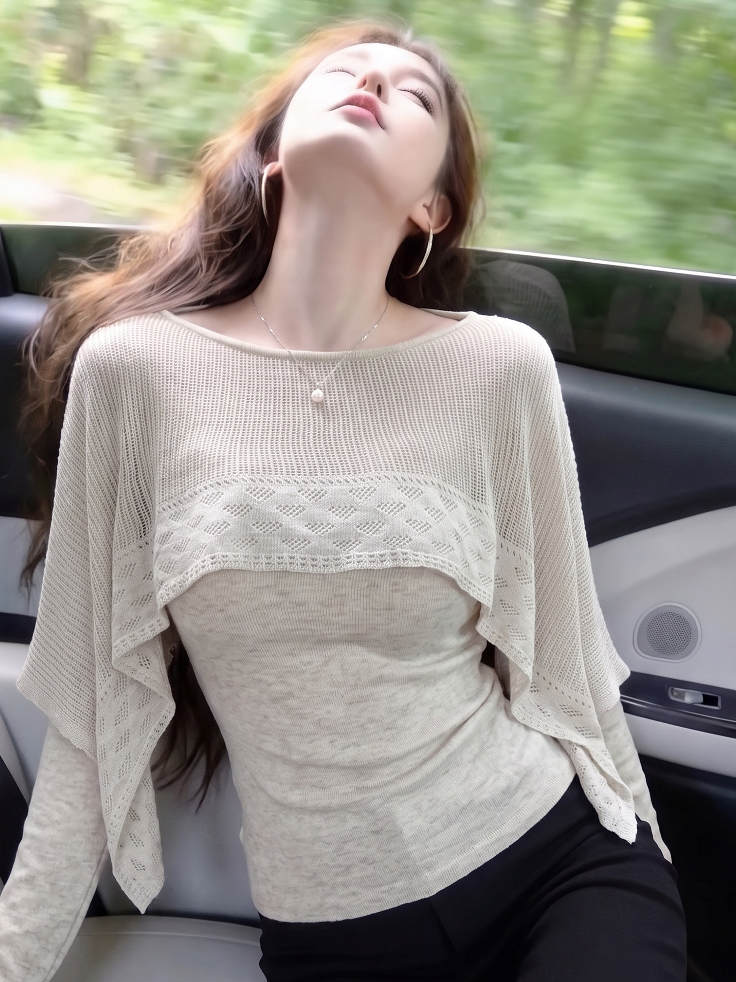 Asymmetric Faux-Layer Cutout Cape Knit Top Women Autumn French Design - Image 2