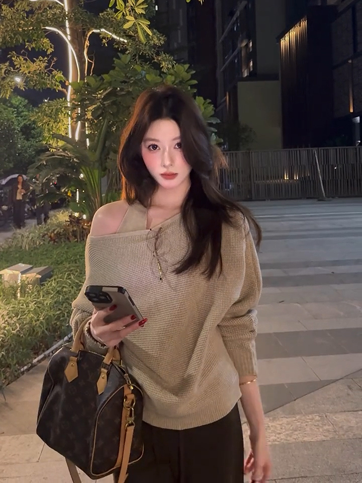 Korean Style Waffle Knit Sweater Vest Two-Piece Set for Women - Image 4