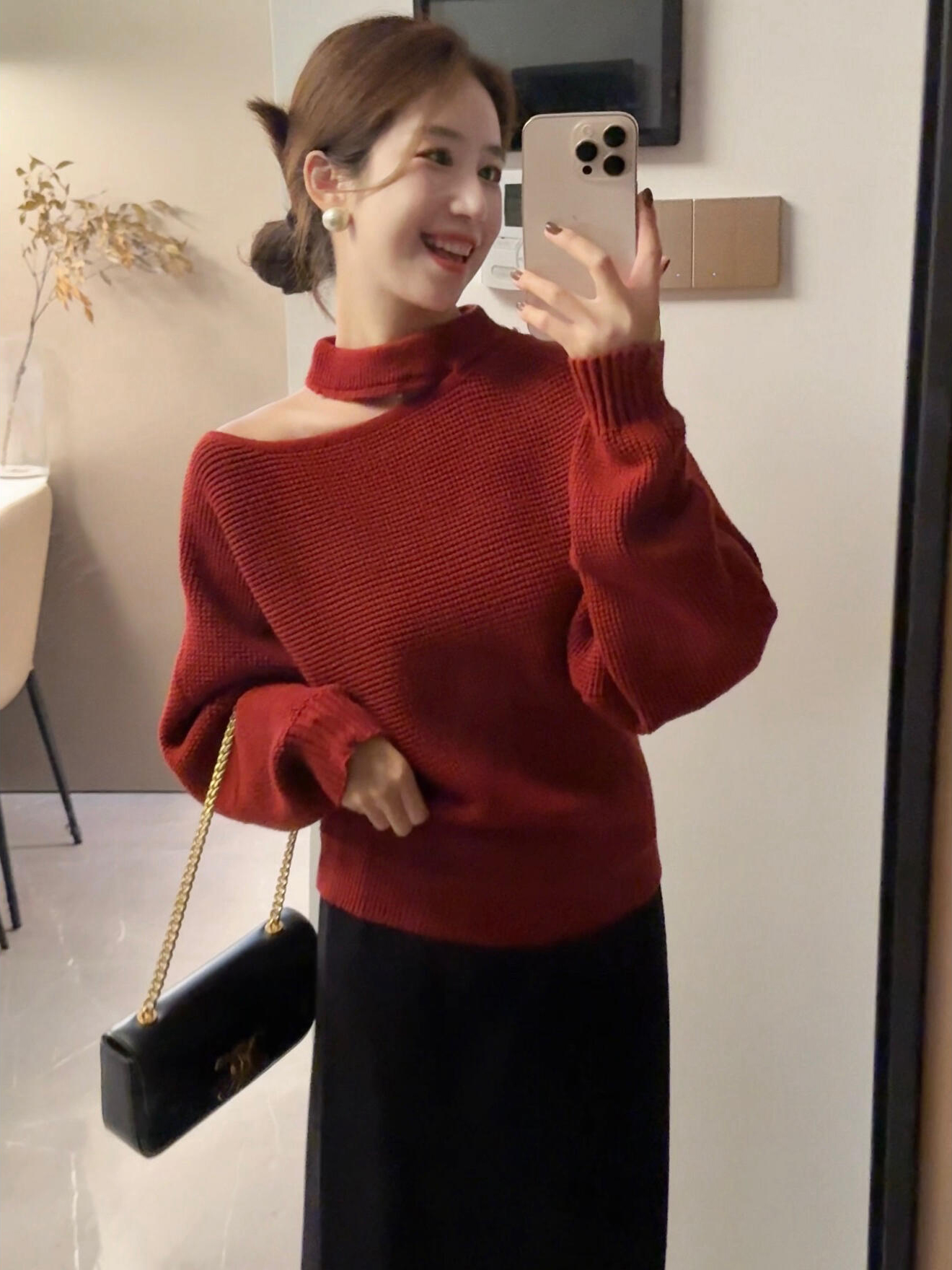 Women's French Style Off-Shoulder Halter Knit Top Fall Winter Base Layer - Image 2