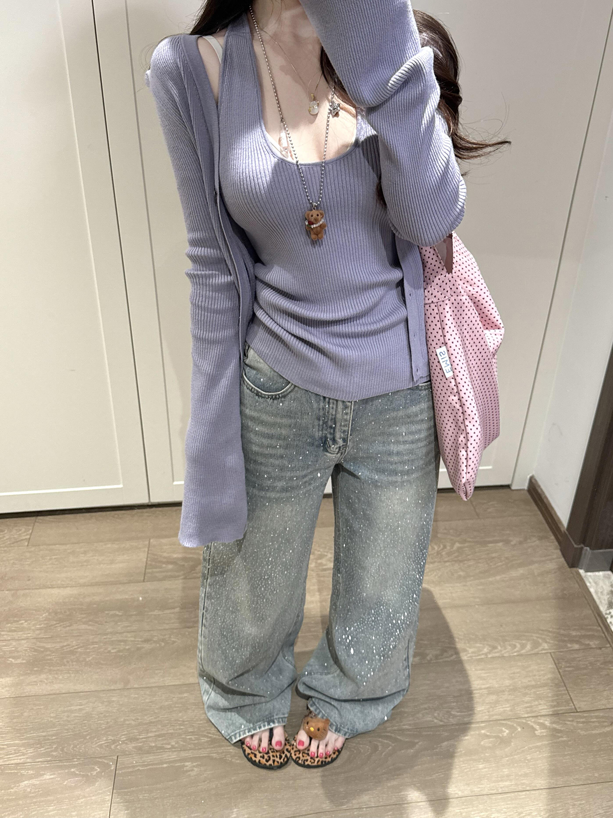 Women's 2-Piece Knit Cardigan Set Purple Long Sleeve Halter Vest Fall - Image 4