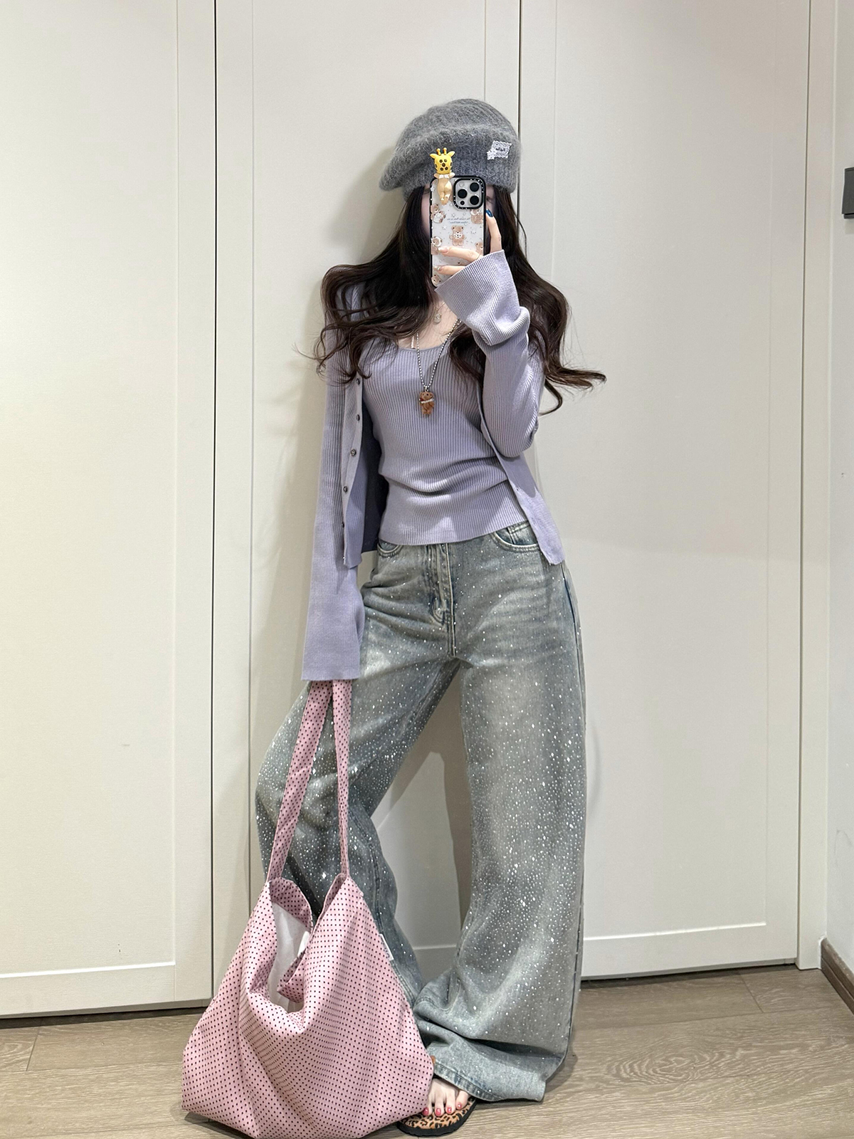 Women's 2-Piece Knit Cardigan Set Purple Long Sleeve Halter Vest Fall - Image 3