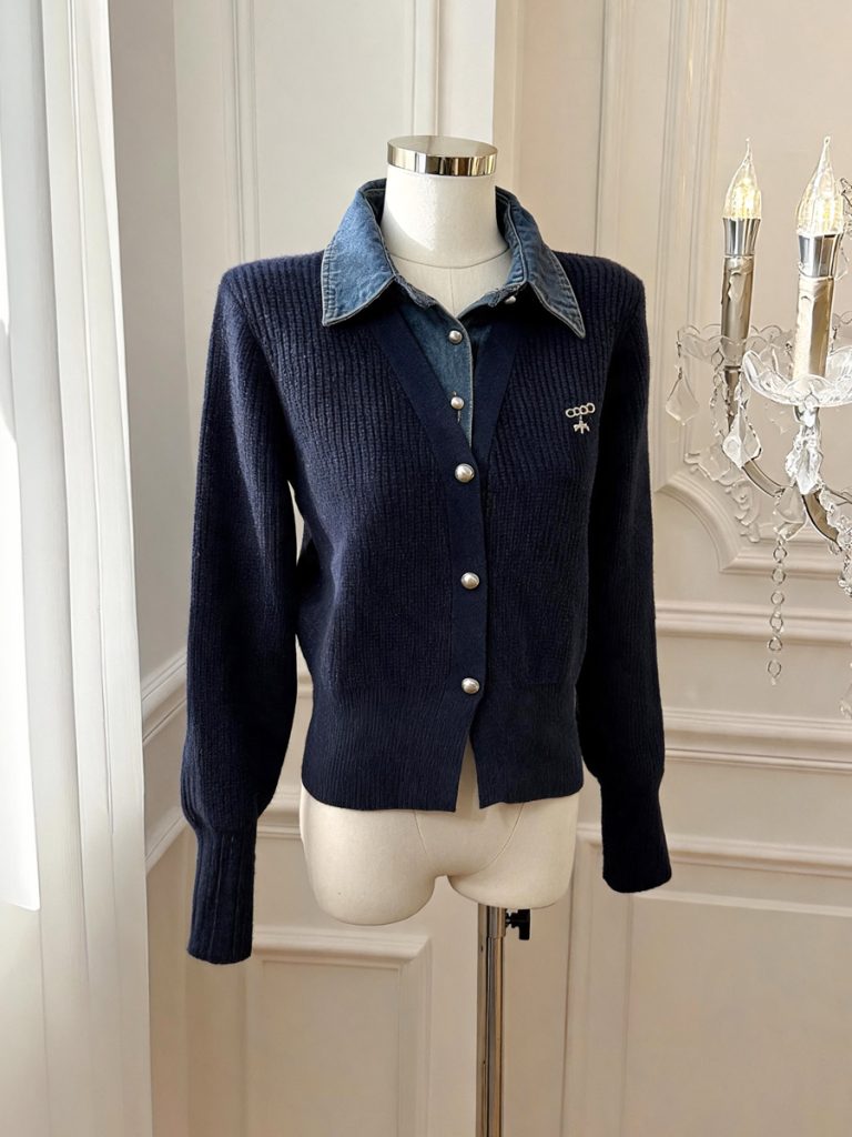 Korean Style Loose Fake Two-Piece Collared Knit Sweater for Women